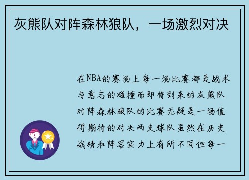 灰熊队对阵森林狼队，一场激烈对决