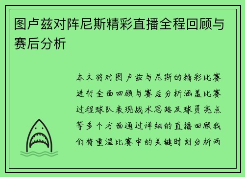 图卢兹对阵尼斯精彩直播全程回顾与赛后分析